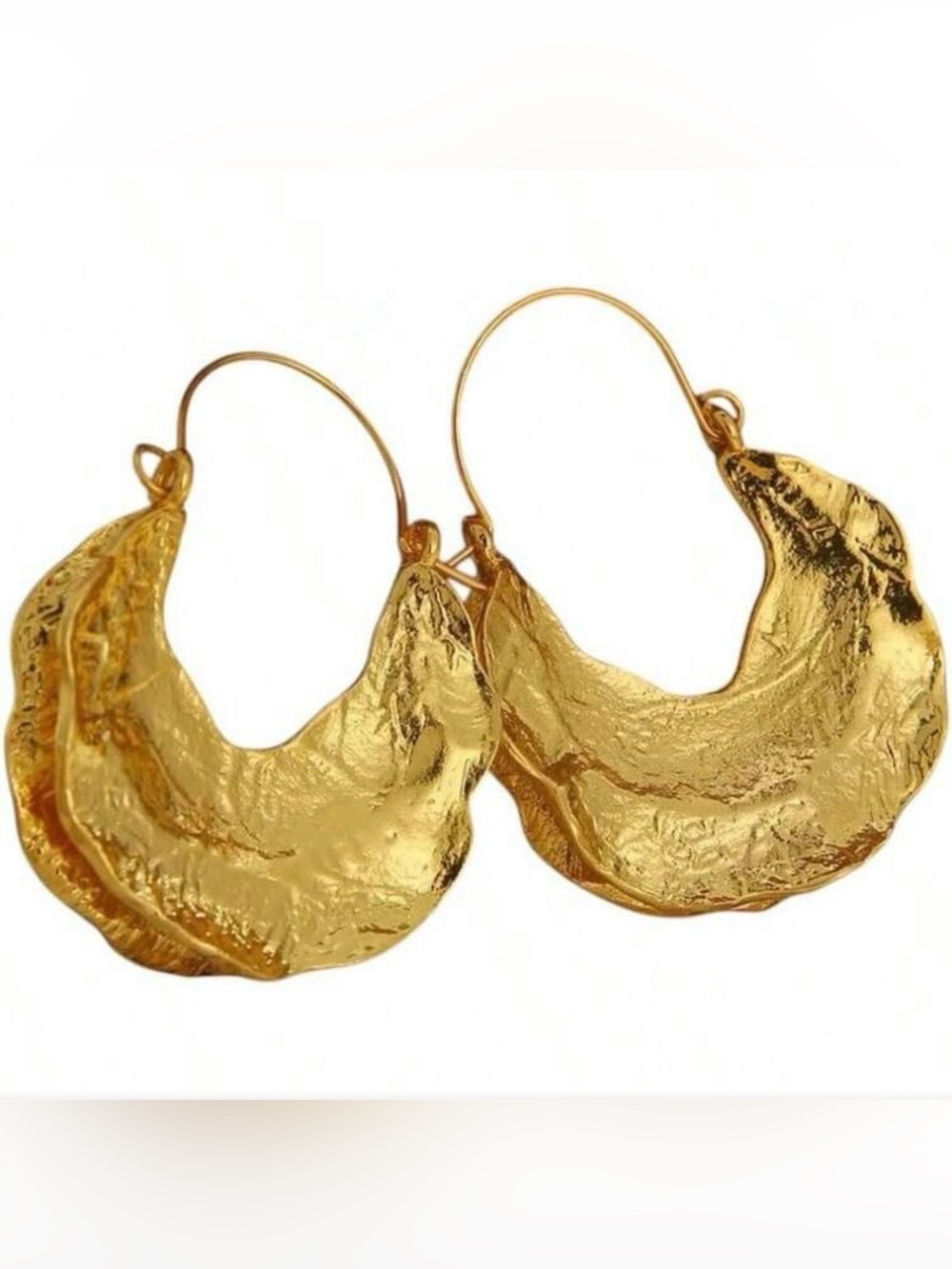 ✨3for$38 New Zara Textured Metal Crescent Gold Hoop Earrings - Picture 11 of 14